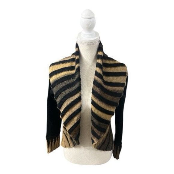 ANGEL Design by Sabri Ozel Black & Brown Wool Blend Cardigan Sweater Size S - Picture 1 of 10
